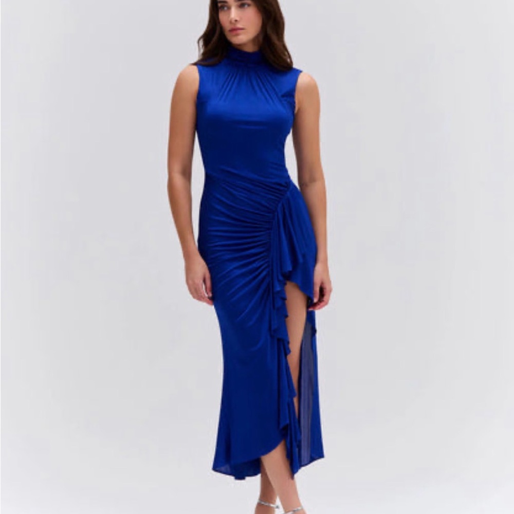 PatBO Royal Blue Ruched Midi Dress
